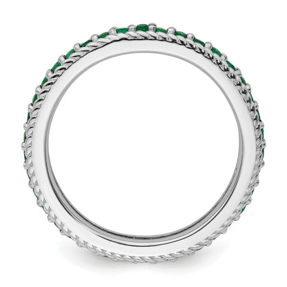 Sterlingsilber Stapelbar Expressions Poliert Cr. Smaragd Memoire Ring