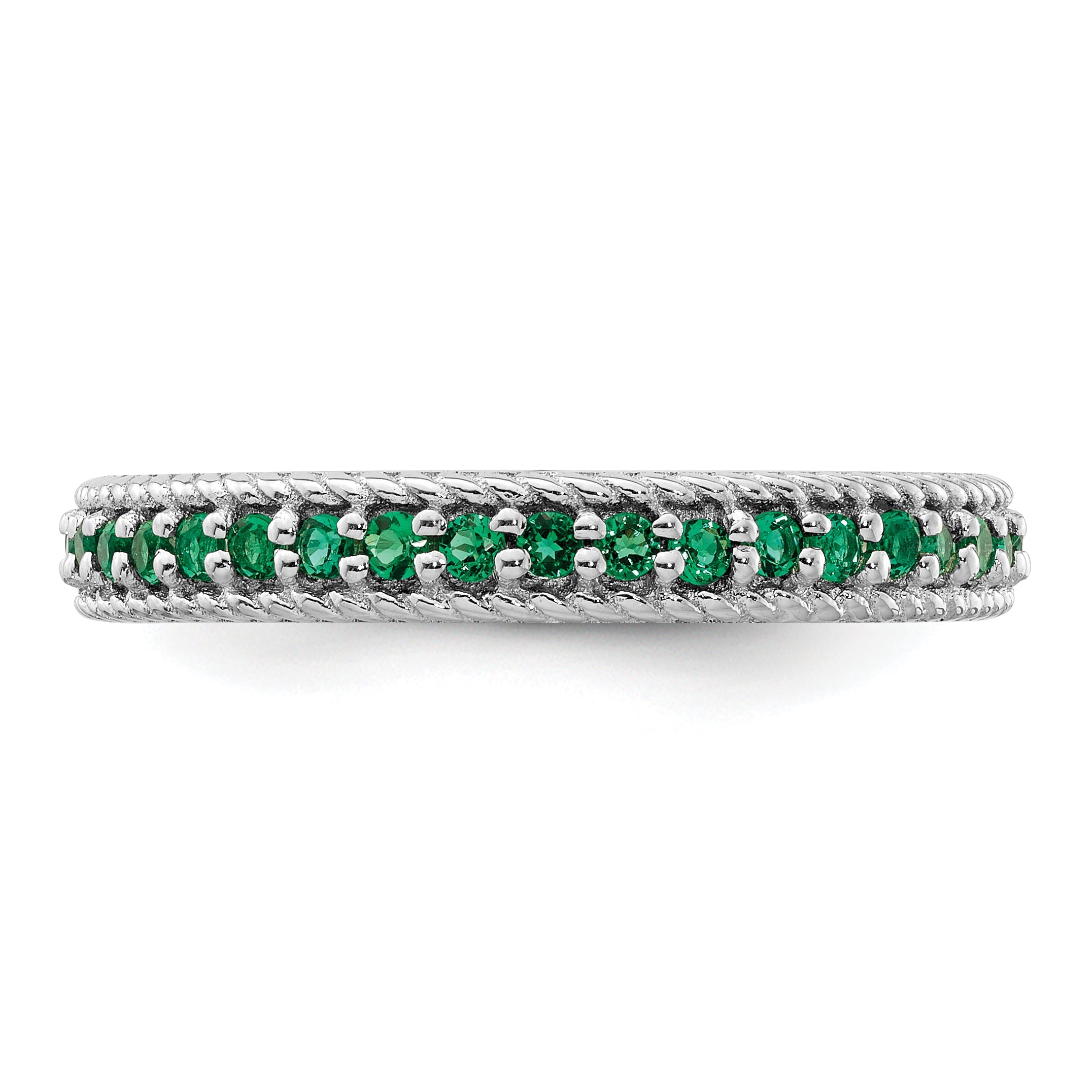 Sterlingsilber Stapelbar Expressions Poliert Cr. Smaragd Memoire Ring