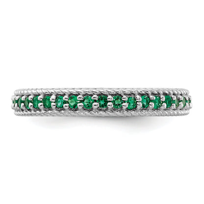 Sterlingsilber Stapelbar Expressions Poliert Cr. Smaragd Memoire Ring