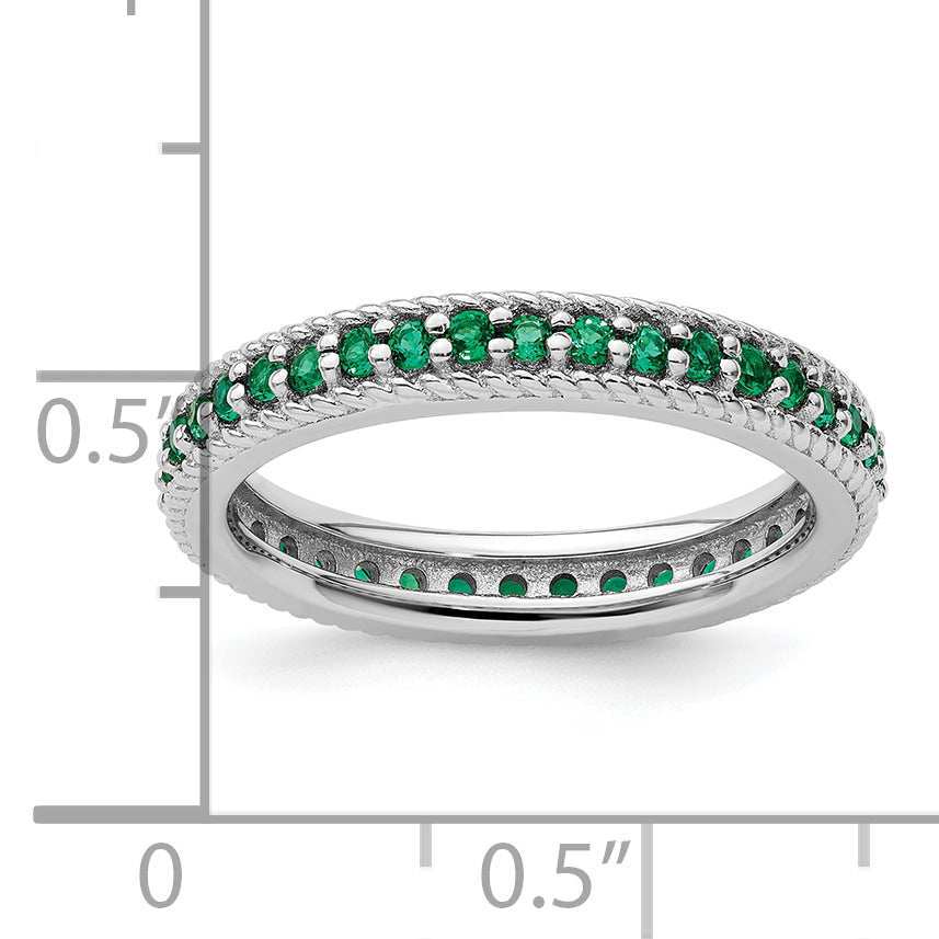 Sterlingsilber Stapelbar Expressions Poliert Cr. Smaragd Memoire Ring