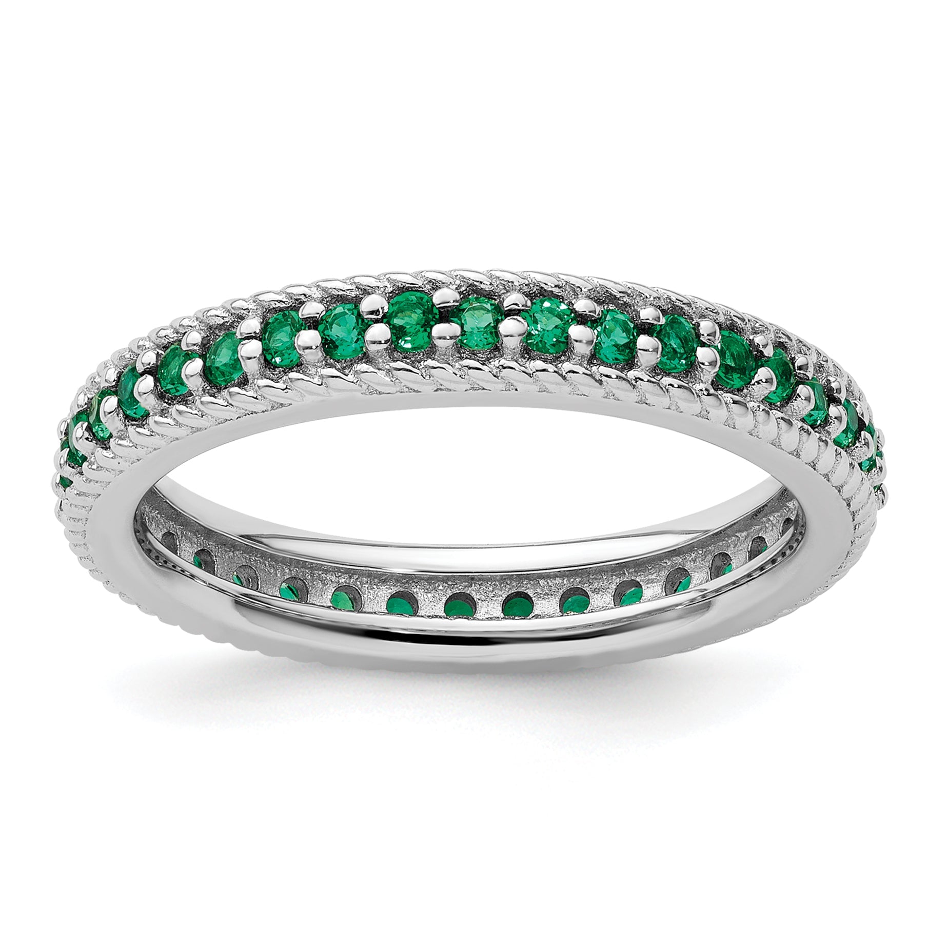 Sterlingsilber Stapelbar Expressions Poliert Cr. Smaragd Memoire Ring