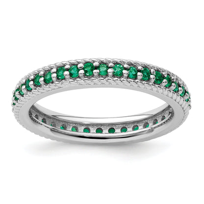 Sterlingsilber Stapelbar Expressions Poliert Cr. Smaragd Memoire Ring