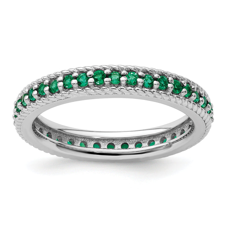 Sterlingsilber Stapelbar Expressions Poliert Cr. Smaragd Memoire Ring
