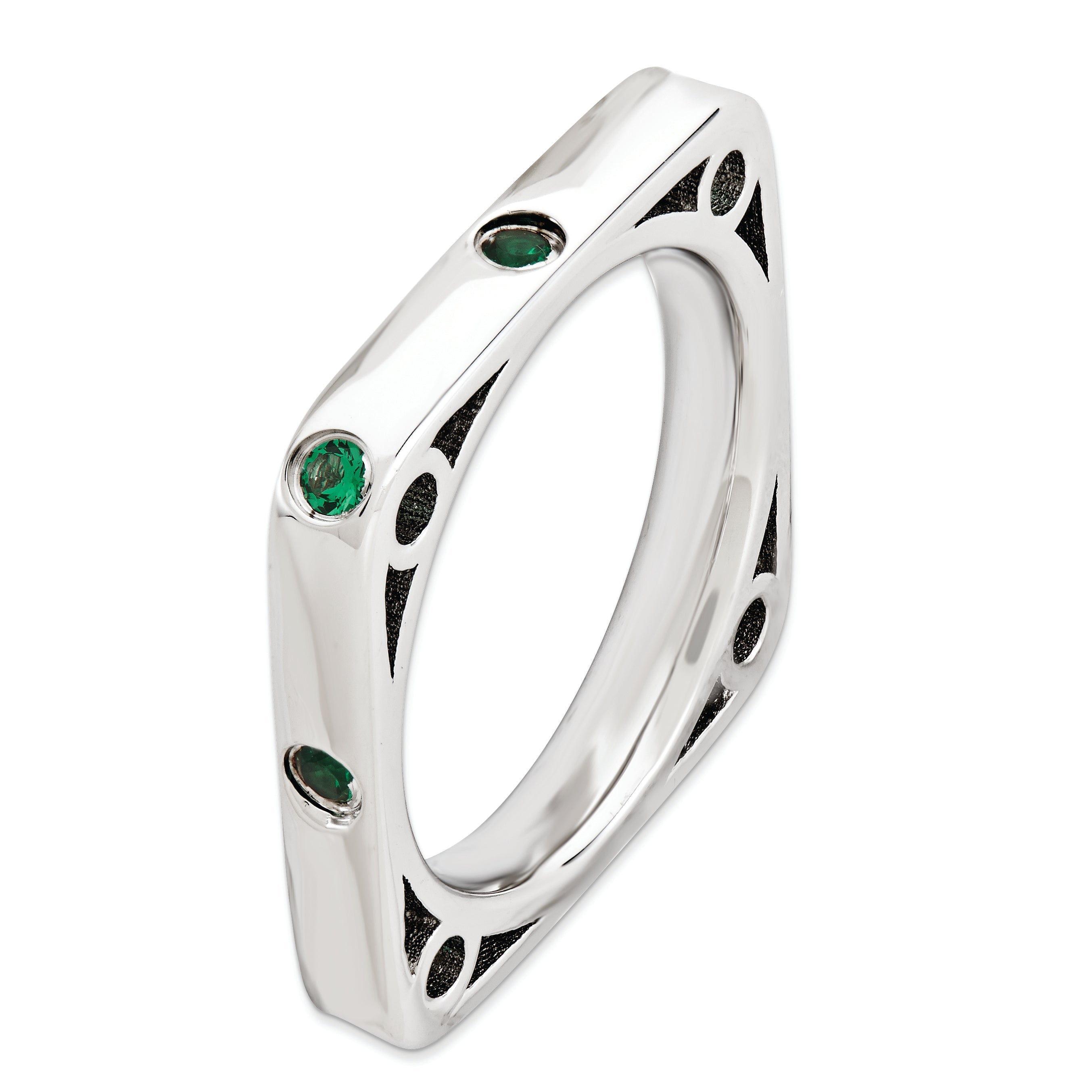Sterlingsilber Stapelbar Expressions Poliert Erzeugt Smaragd Quadratisch Ring