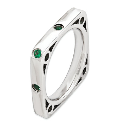 Sterlingsilber Stapelbar Expressions Poliert Erzeugt Smaragd Quadratisch Ring