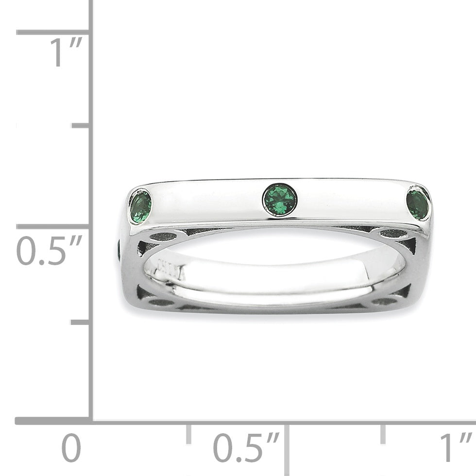Sterlingsilber Stapelbar Expressions Poliert Erzeugt Smaragd Quadratisch Ring