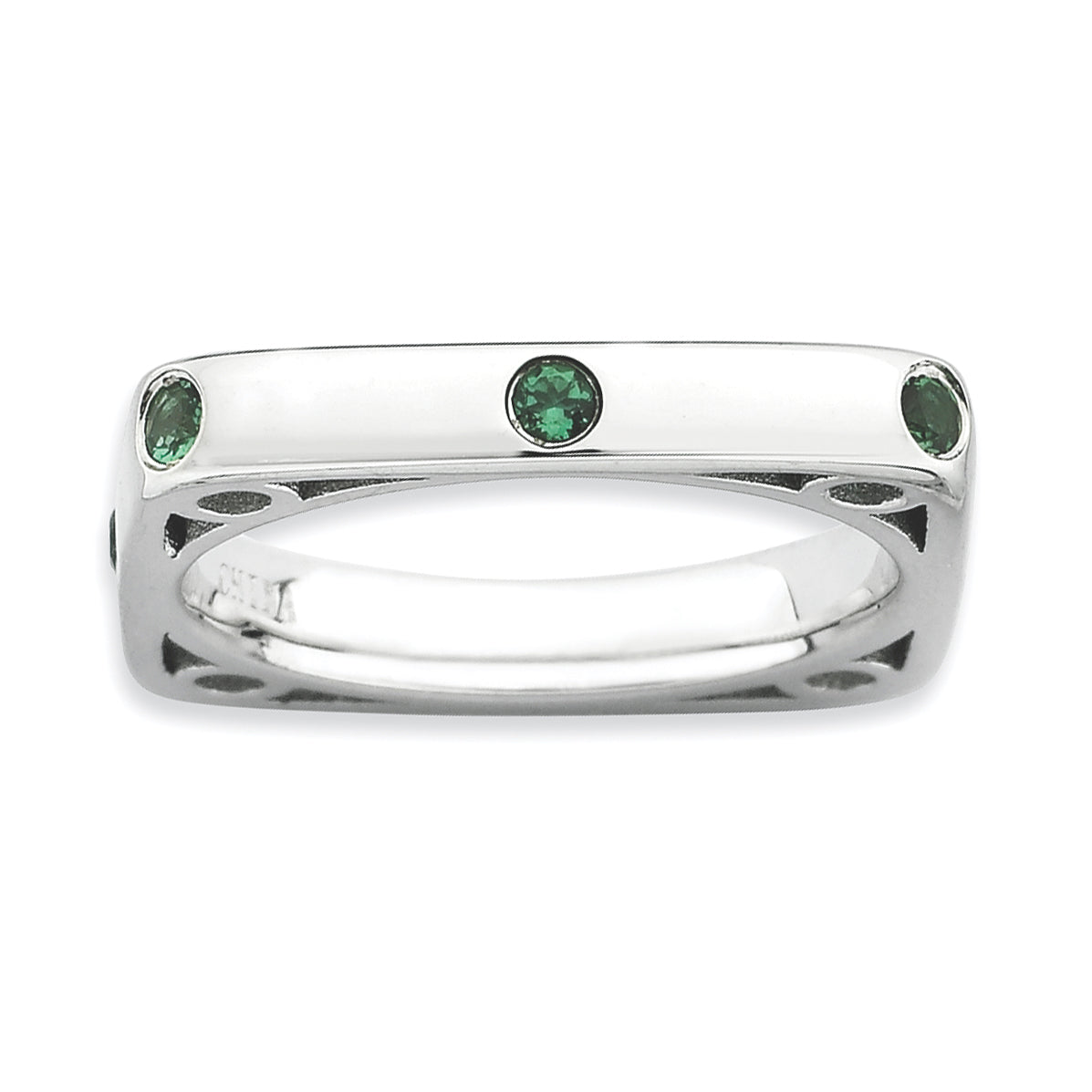 Sterlingsilber Stapelbar Expressions Poliert Erzeugt Smaragd Quadratisch Ring