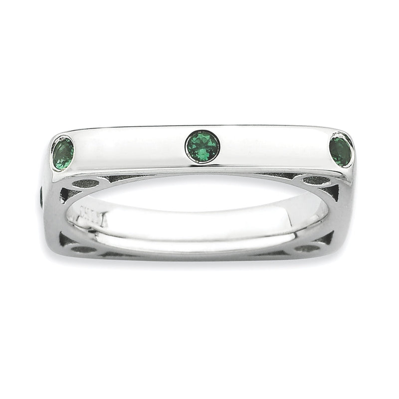 Sterlingsilber Stapelbar Expressions Poliert Erzeugt Smaragd Quadratisch Ring