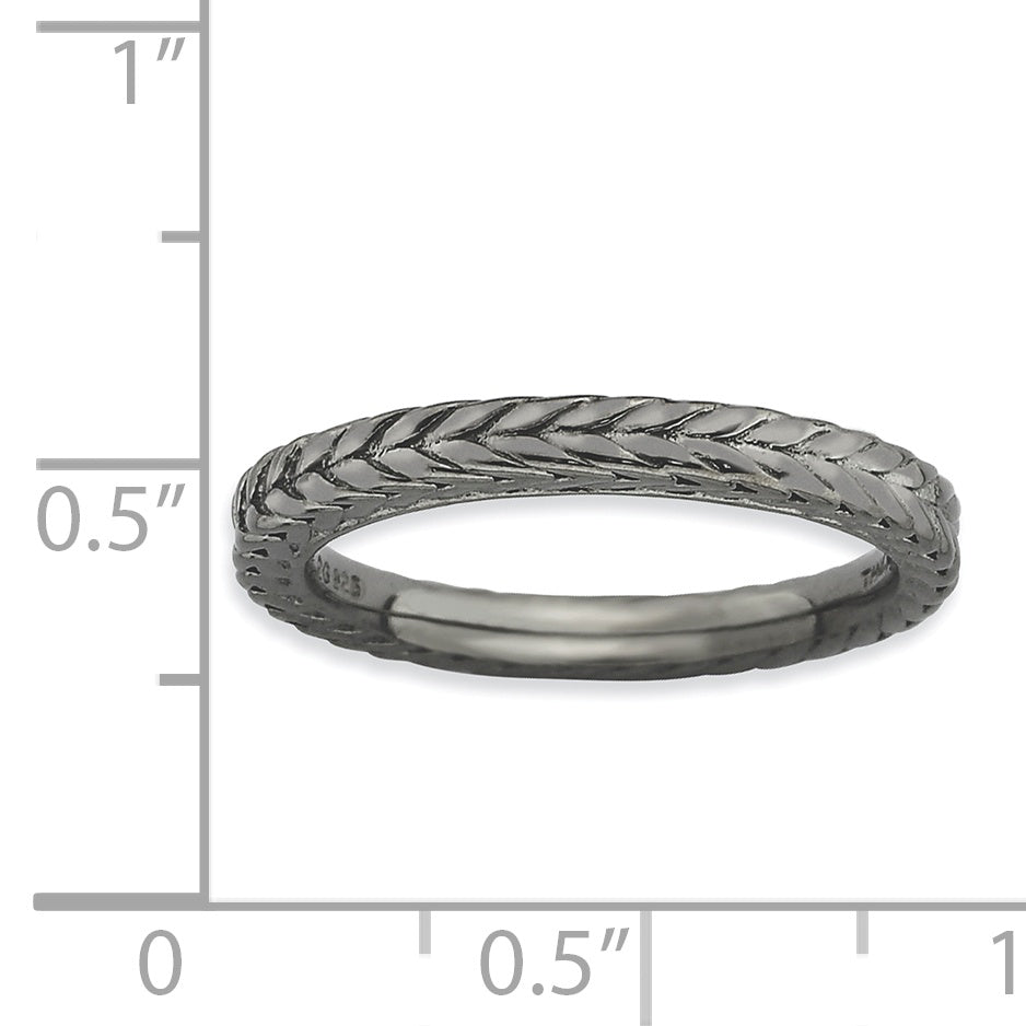 Sterlingsilber Stapelbar Expressions Schwarz Beschichtet Gewölbt Ring