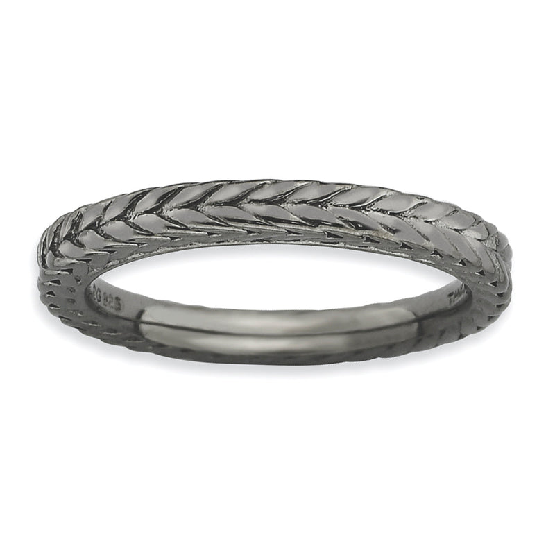 Sterlingsilber Stapelbar Expressions Schwarz Beschichtet Gewölbt Ring