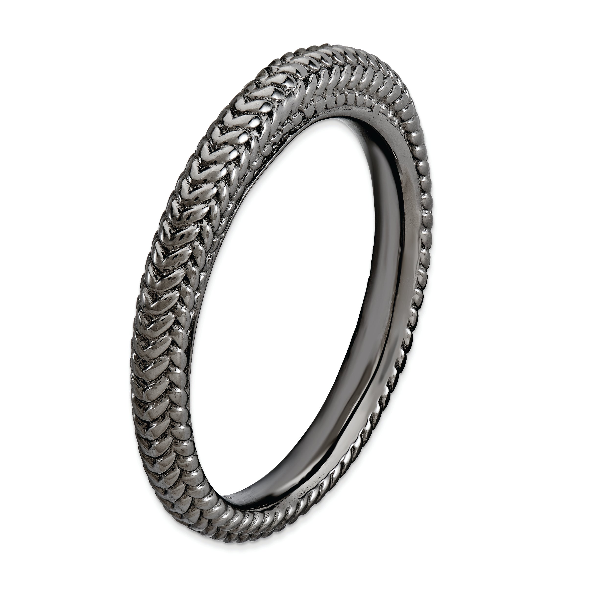 Sterlingsilber Stapelbar Expressions Schwarz Beschichtet Gewölbt Ring