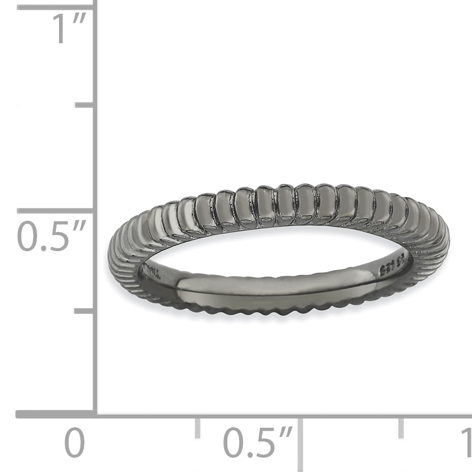 Sterlingsilber Stapelbar Expressions Schwarz Beschichtet Gewölbt Ring