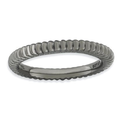 Sterlingsilber Stapelbar Expressions Schwarz Beschichtet Gewölbt Ring