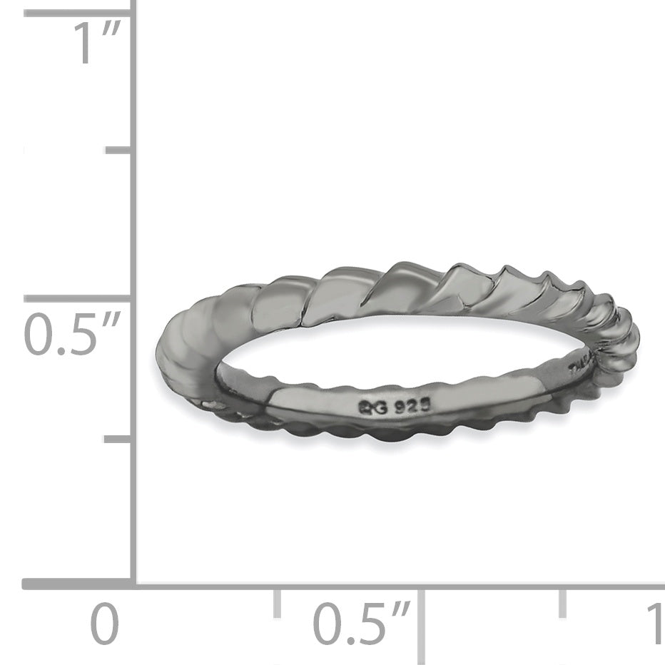 Sterlingsilber Stapelbar Expressions Schwarz Beschichtet Gewölbt Ring