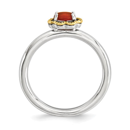 Sterlingsilber & 14K Stapelbar Expressions Rot Achat Poliert Ring