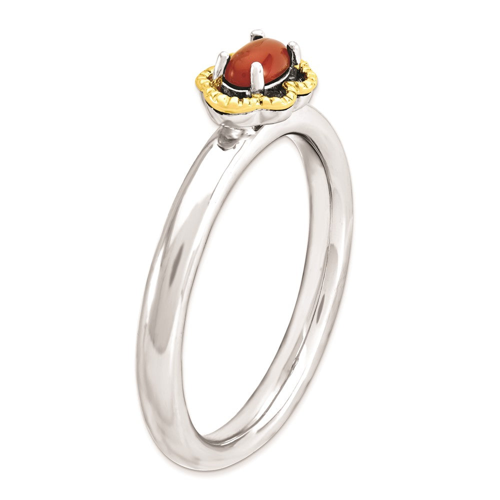 Sterlingsilber & 14K Stapelbar Expressions Rot Achat Poliert Ring