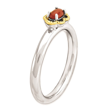 Sterlingsilber & 14K Stapelbar Expressions Rot Achat Poliert Ring