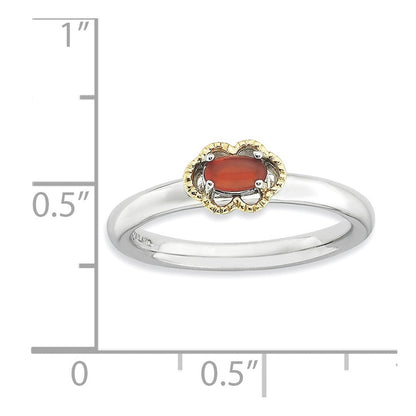 Sterlingsilber & 14K Stapelbar Expressions Rot Achat Poliert Ring