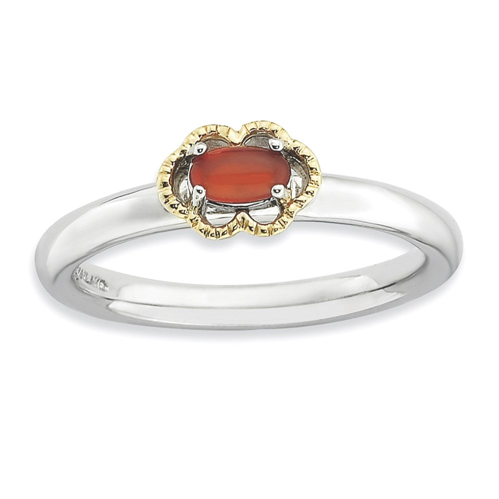 Sterlingsilber & 14K Stapelbar Expressions Rot Achat Poliert Ring