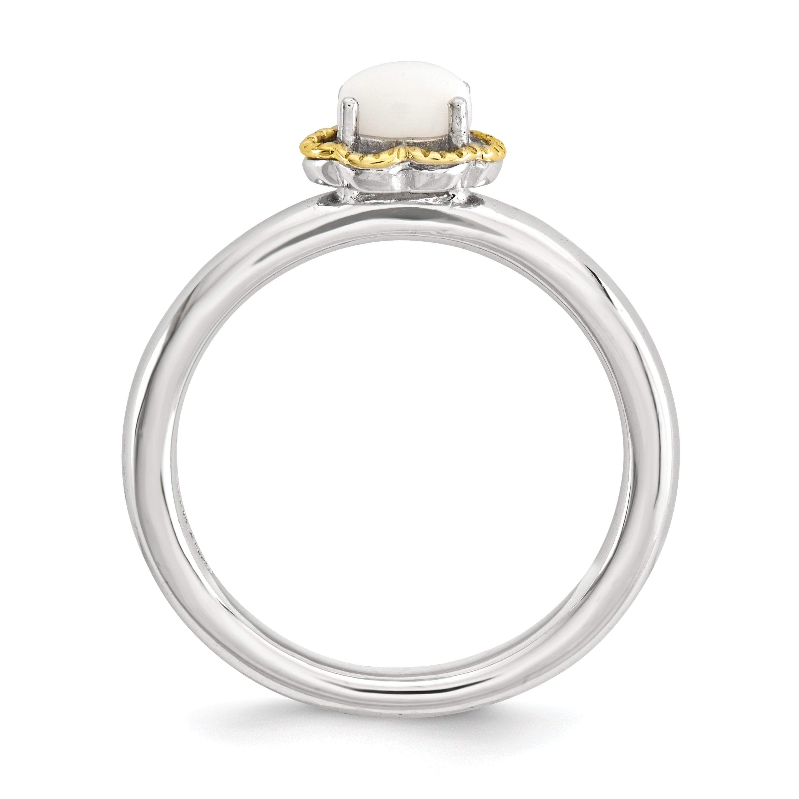 Sterlingsilber & 14K Stapelbar Expressions Weiß Achat Poliert Ring