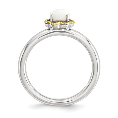 Sterlingsilber & 14K Stapelbar Expressions Weiß Achat Poliert Ring
