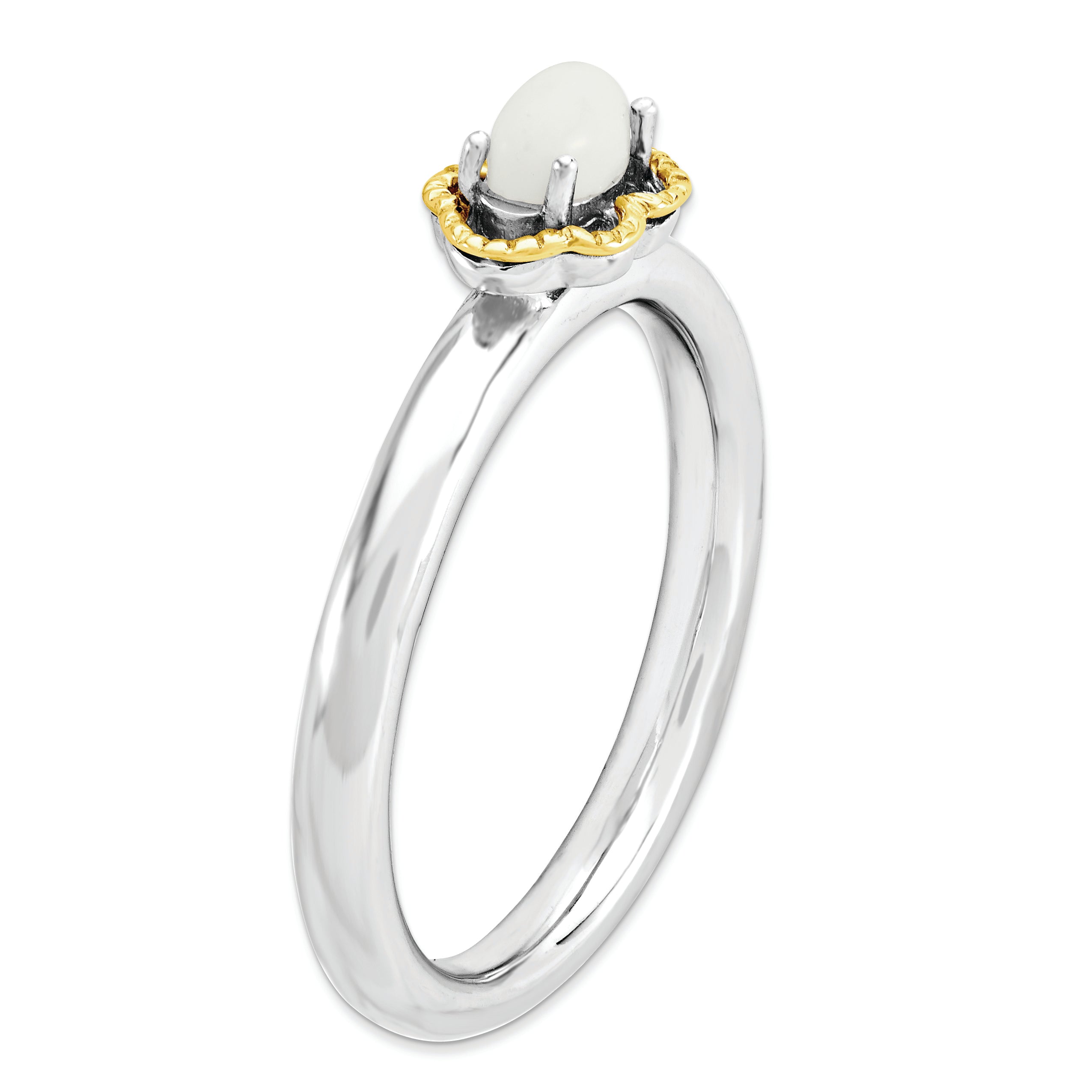 Sterlingsilber & 14K Stapelbar Expressions Weiß Achat Poliert Ring