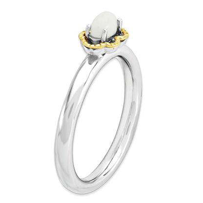 Sterlingsilber & 14K Stapelbar Expressions Weiß Achat Poliert Ring