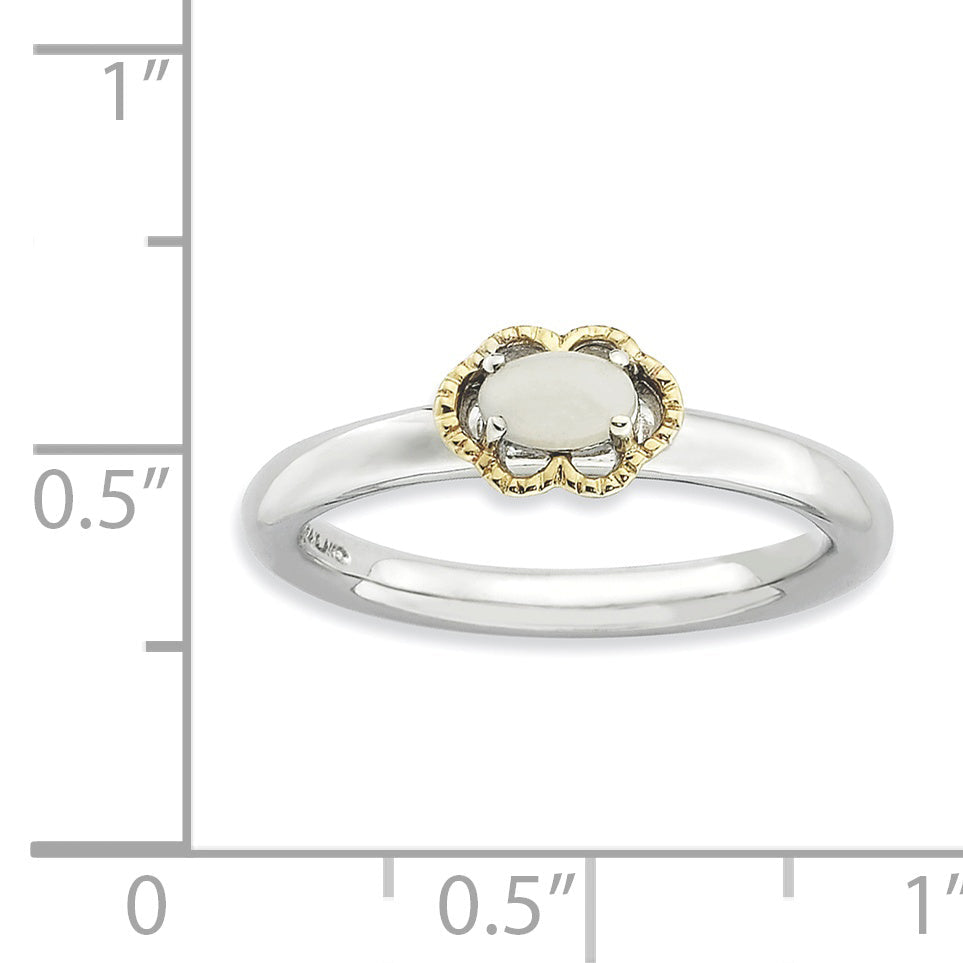 Sterlingsilber & 14K Stapelbar Expressions Weiß Achat Poliert Ring
