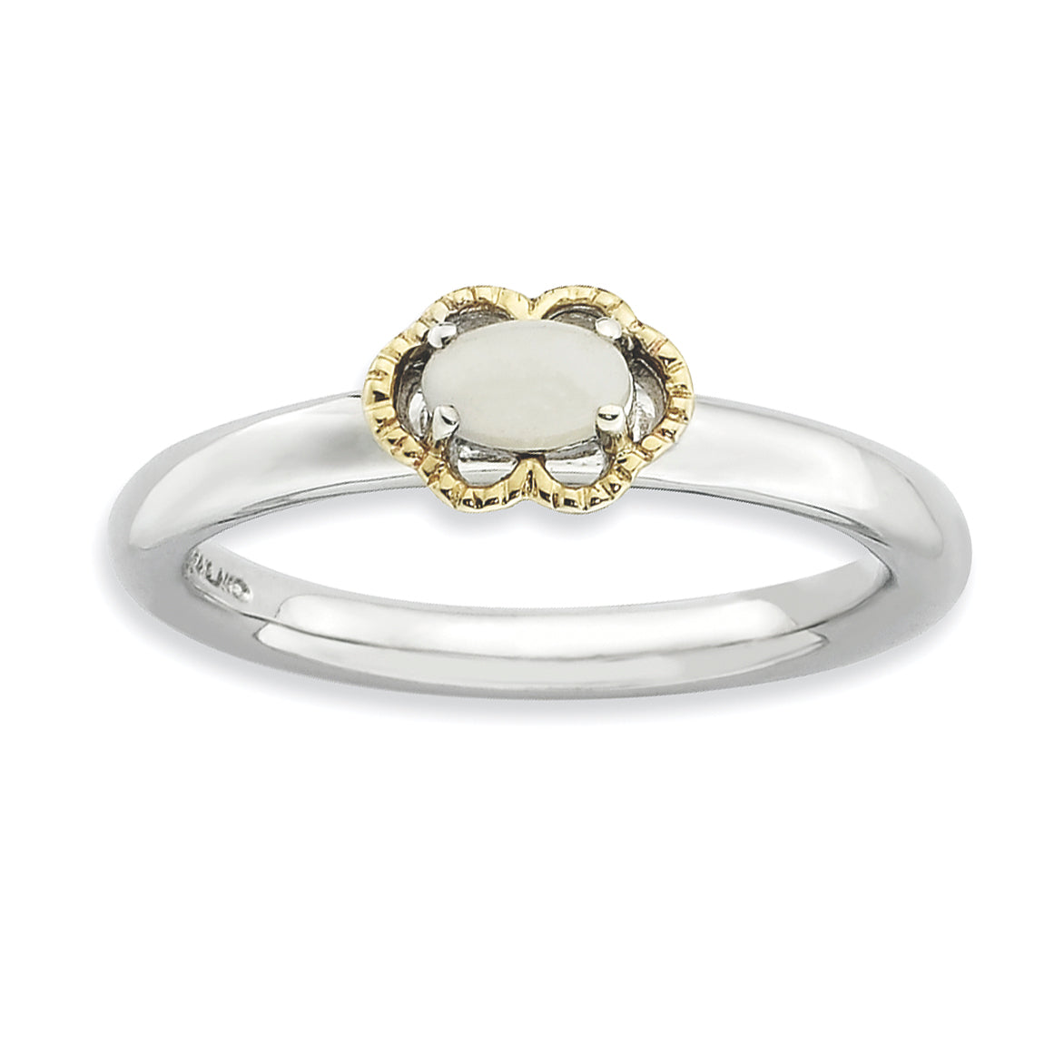 Sterlingsilber & 14K Stapelbar Expressions Weiß Achat Poliert Ring