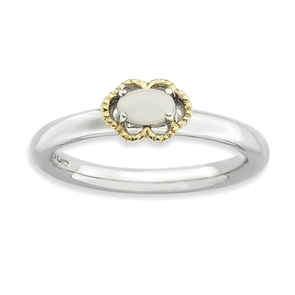 Sterlingsilber & 14K Stapelbar Expressions Weiß Achat Poliert Ring