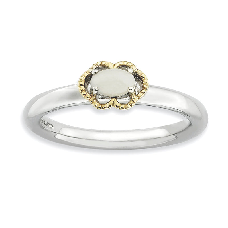 Sterlingsilber & 14K Stapelbar Expressions Weiß Achat Poliert Ring
