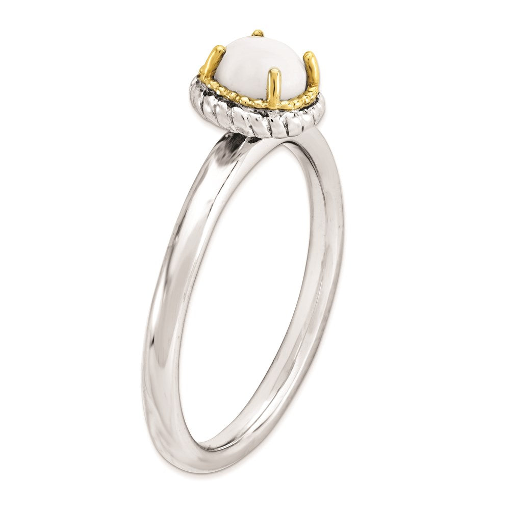 14K/silver Bicolor Sterlingsilber & 14K Stapelbar Expressions Weiß Achat Poliert Ring