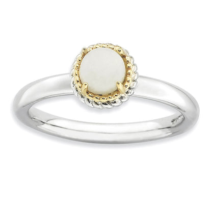 14K/silver Bicolor Sterlingsilber & 14K Stapelbar Expressions Weiß Achat Poliert Ring