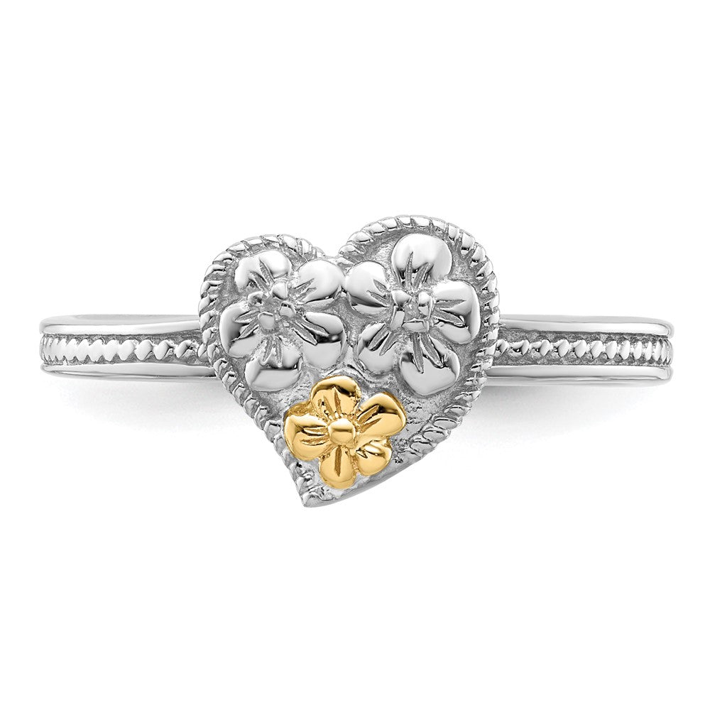 14K/silver Bicolor Sterlingsilber & 14K Stapelbar Expressions Diamant Herz Ring