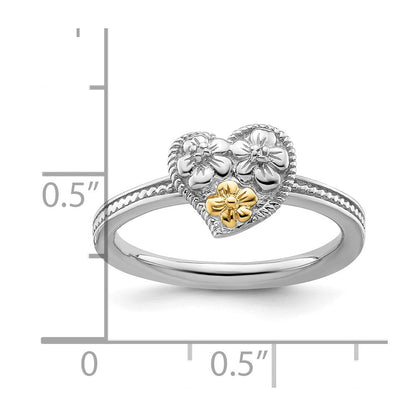 14K/silver Bicolor Sterlingsilber & 14K Stapelbar Expressions Diamant Herz Ring