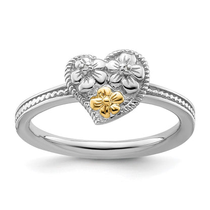 14K/silver Bicolor Sterlingsilber & 14K Stapelbar Expressions Diamant Herz Ring