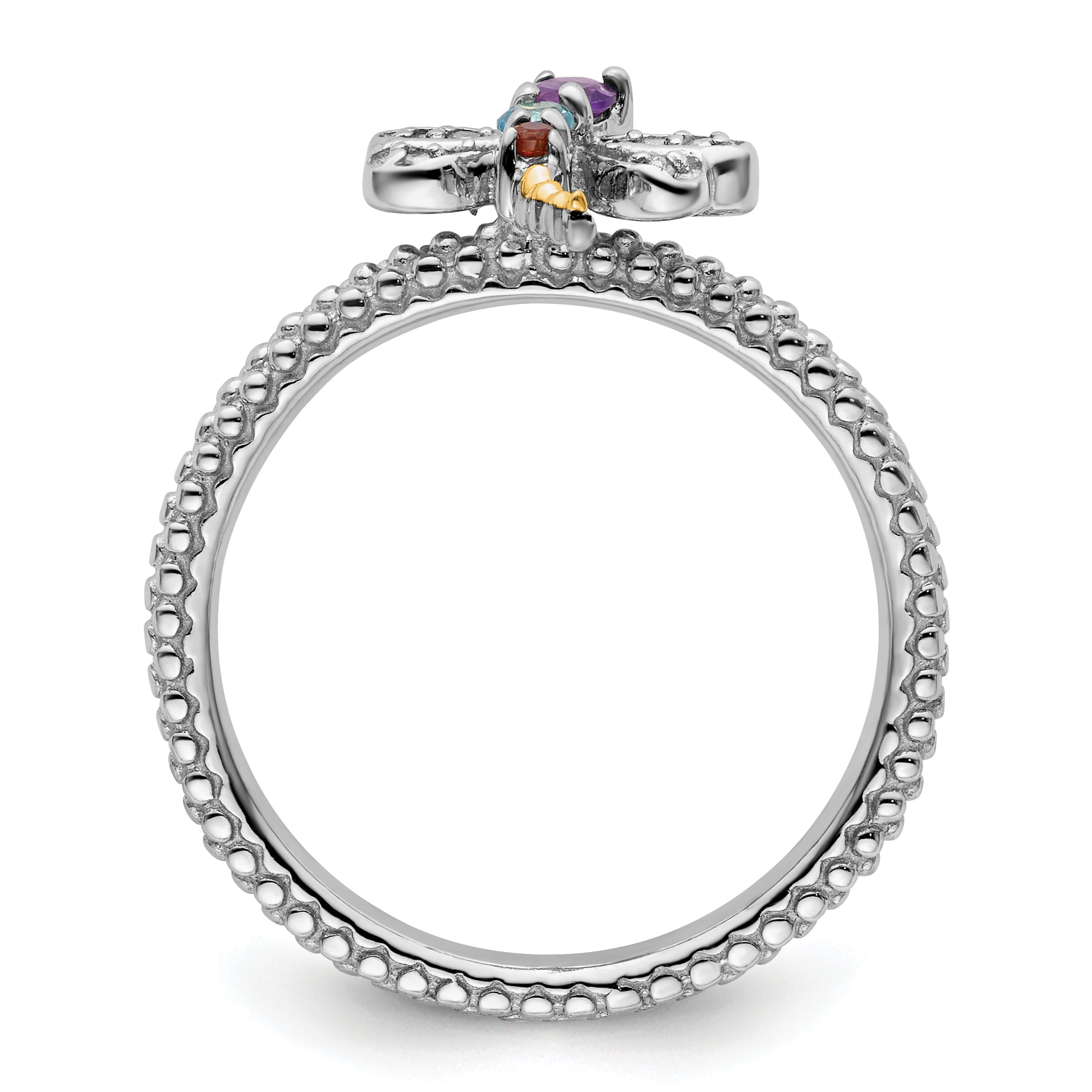 14K/silver Bicolor Sterlingsilber &14K Stapelbar Expressions Edelstein & Diamant Libelle Ring