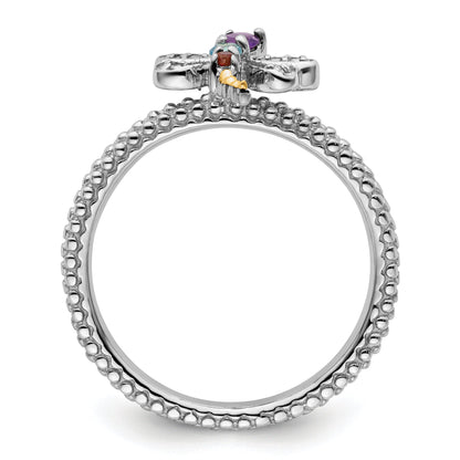 14K/silver Bicolor Sterlingsilber &14K Stapelbar Expressions Edelstein & Diamant Libelle Ring