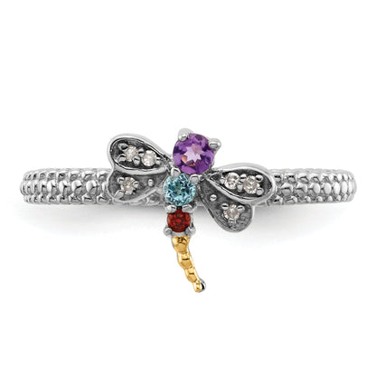 14K/silver Bicolor Sterlingsilber &14K Stapelbar Expressions Edelstein & Diamant Libelle Ring