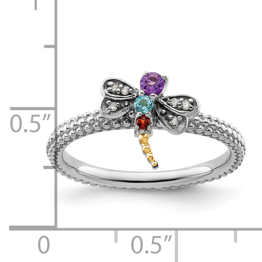 14K/silver Bicolor Sterlingsilber &14K Stapelbar Expressions Edelstein & Diamant Libelle Ring