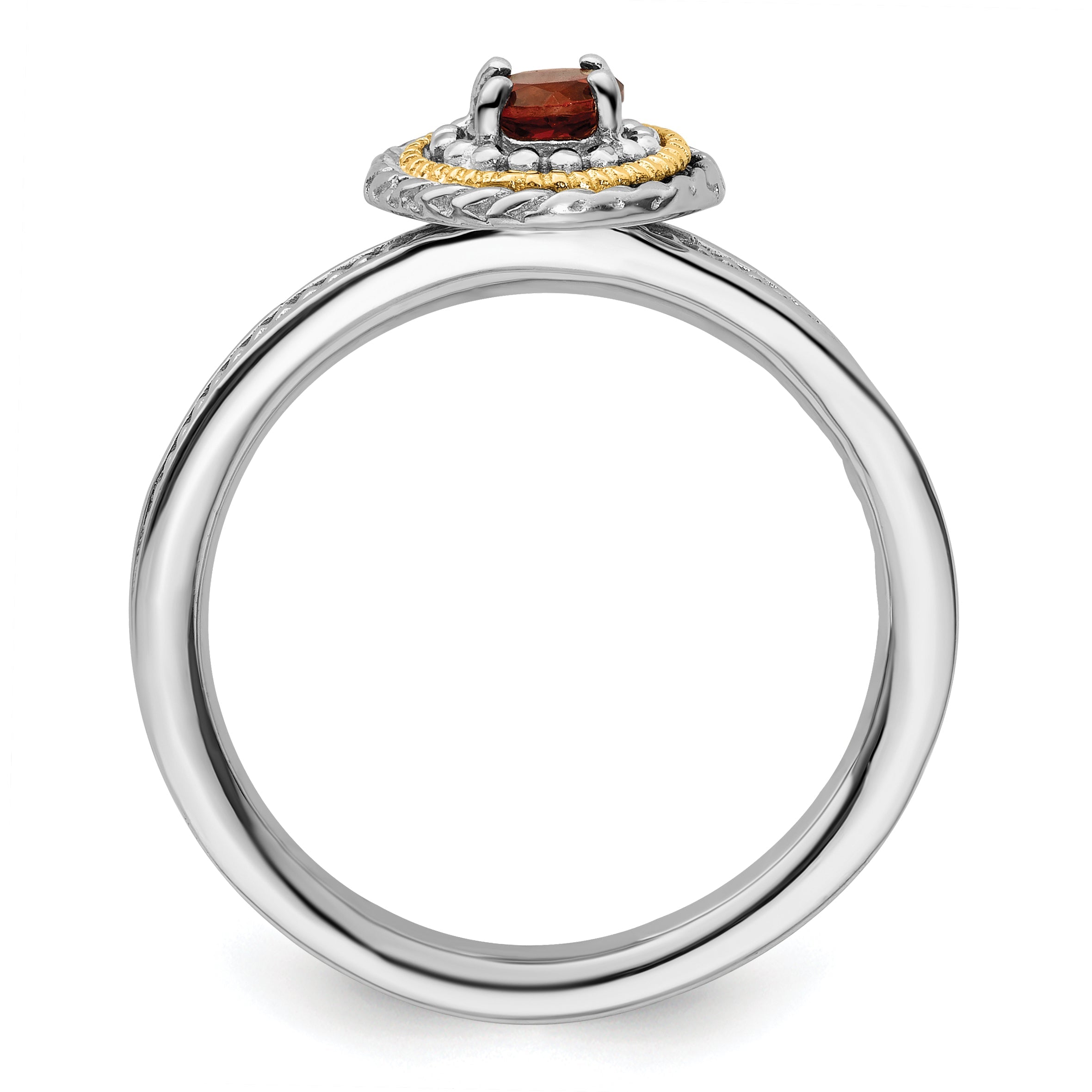 14K/silver Bicolor Sterlingsilber & 14K Stapelbar Expressions Granat Ring