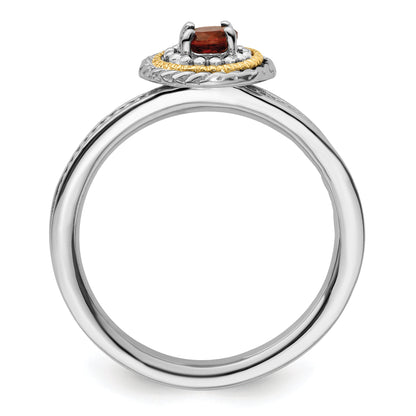 14K/silver Bicolor Sterlingsilber & 14K Stapelbar Expressions Granat Ring