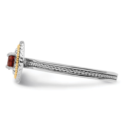 14K/silver Bicolor Sterlingsilber & 14K Stapelbar Expressions Granat Ring