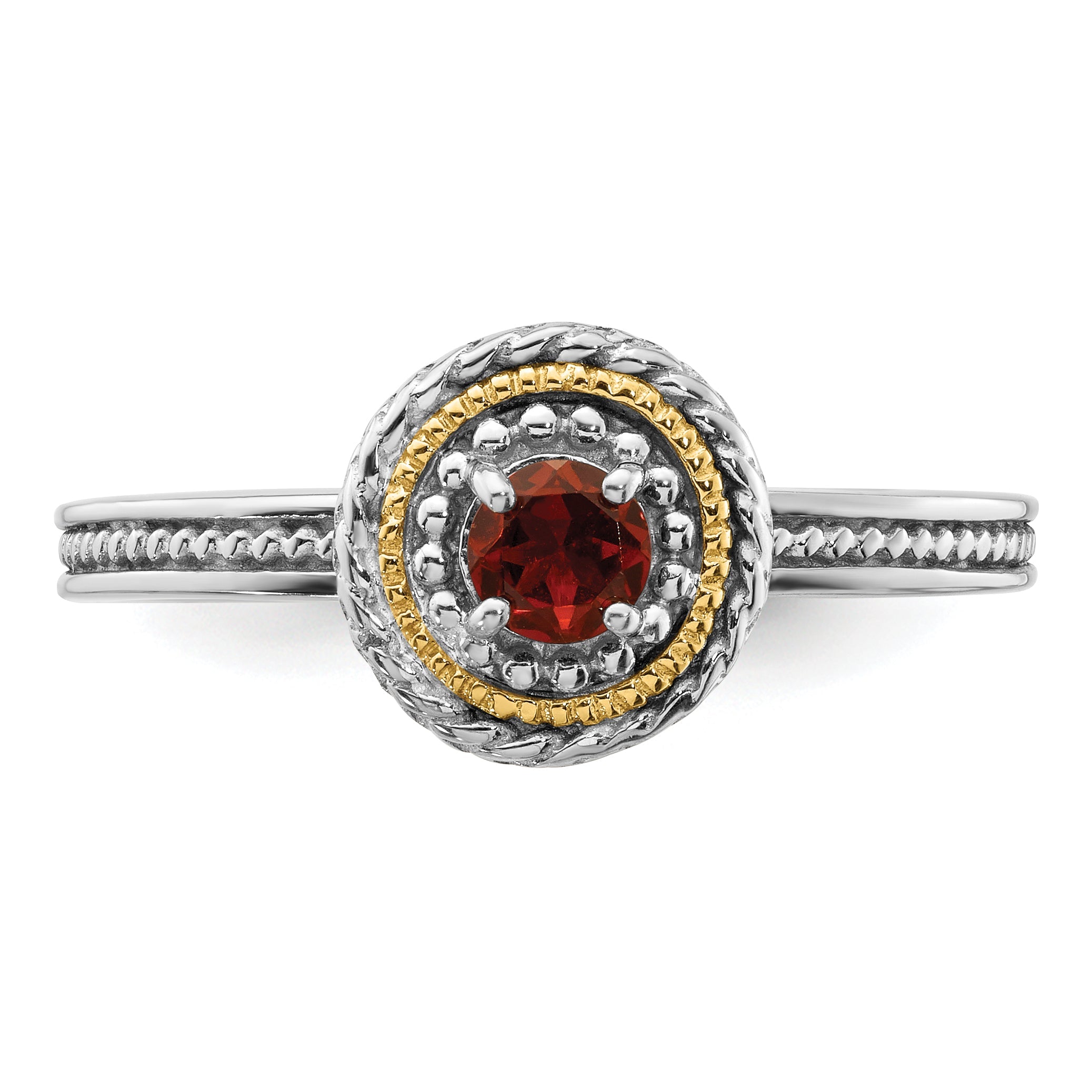 14K/silver Bicolor Sterlingsilber & 14K Stapelbar Expressions Granat Ring