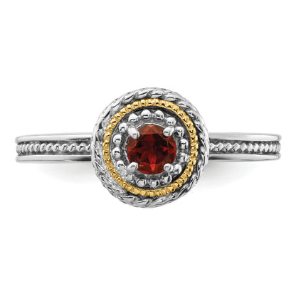 14K/silver Bicolor Sterlingsilber & 14K Stapelbar Expressions Granat Ring