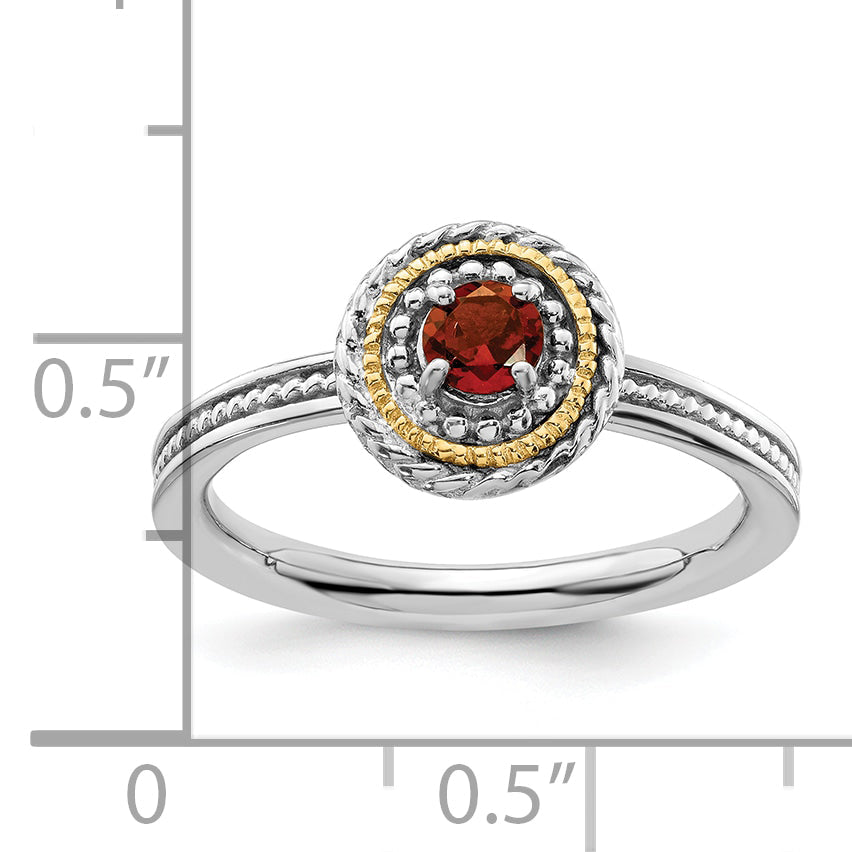 14K/silver Bicolor Sterlingsilber & 14K Stapelbar Expressions Granat Ring