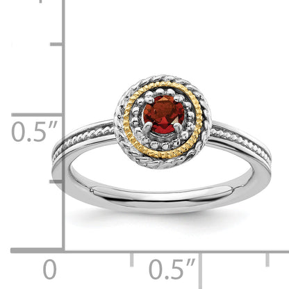 14K/silver Bicolor Sterlingsilber & 14K Stapelbar Expressions Granat Ring
