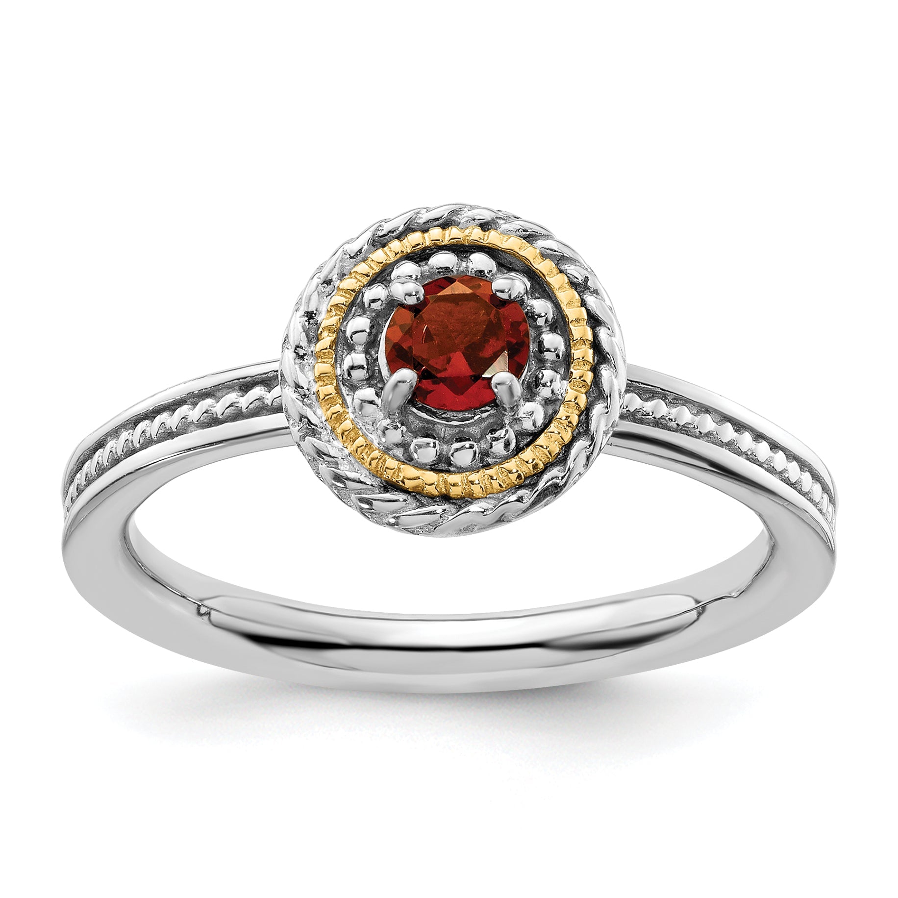 14K/silver Bicolor Sterlingsilber & 14K Stapelbar Expressions Granat Ring