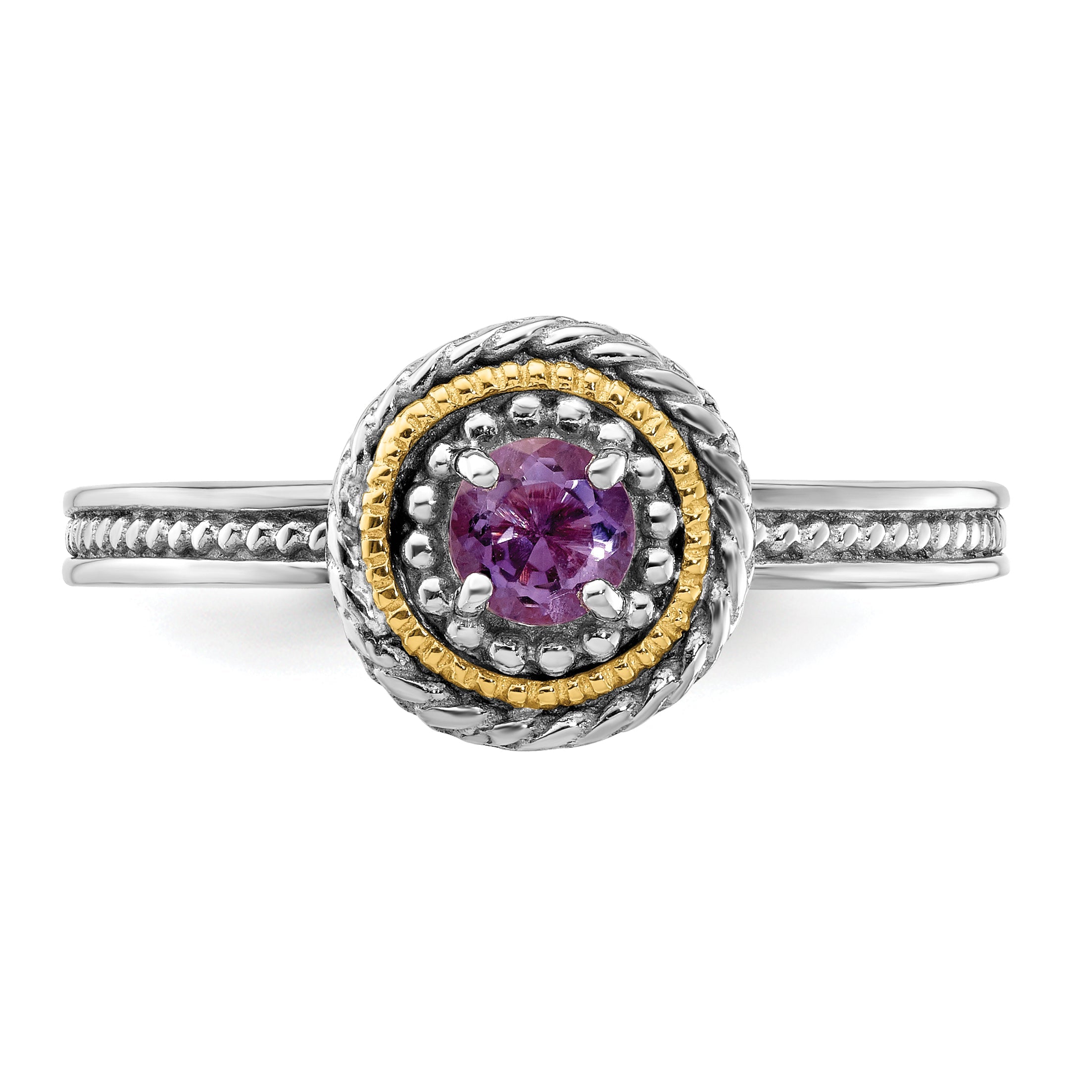 14K/silver Bicolor Sterlingsilber & 14K Stapelbar Expressions Amethyst Ring