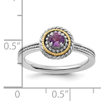 14K/silver Bicolor Sterlingsilber & 14K Stapelbar Expressions Amethyst Ring
